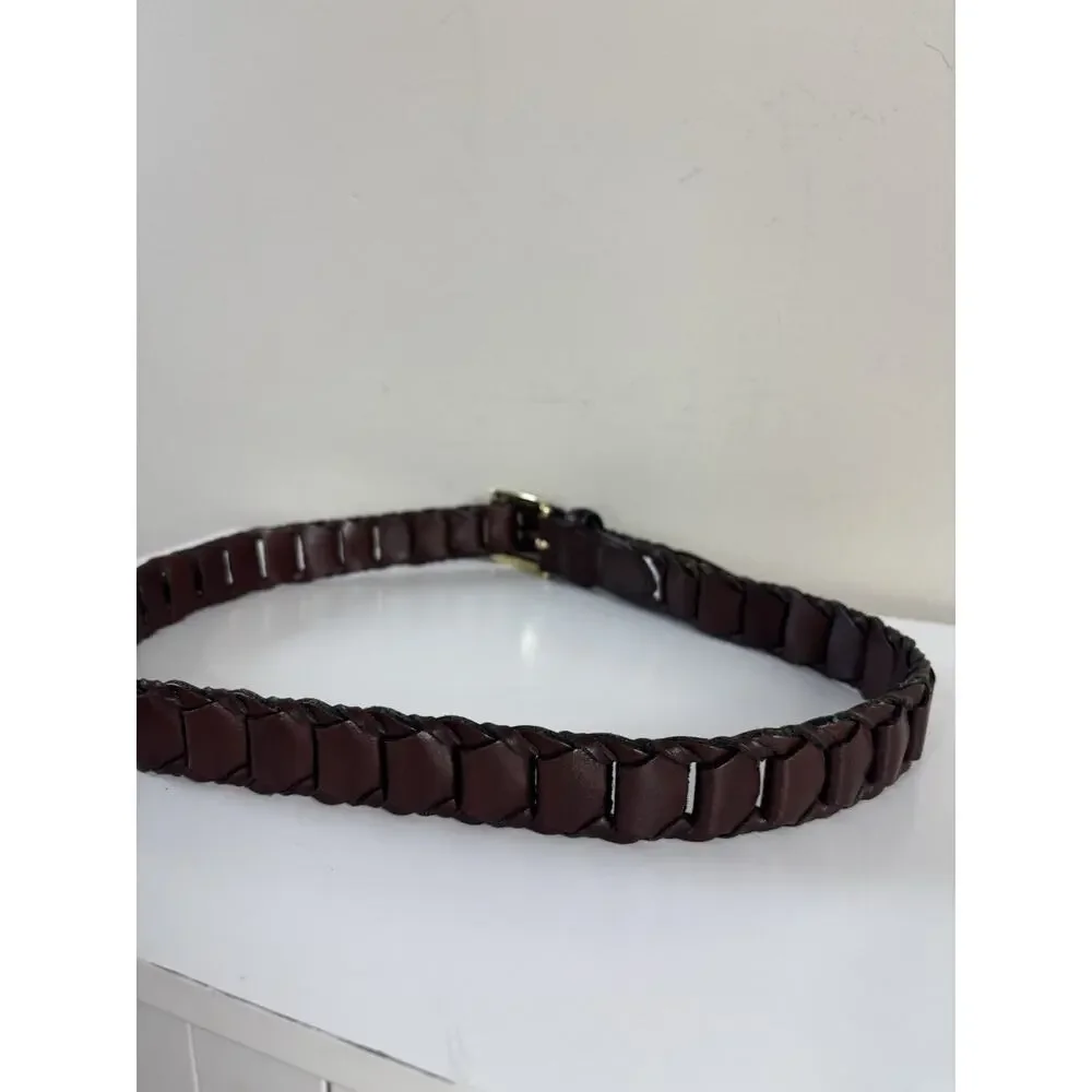 Men’s Brown Genuine Leather Bonded Link Belt 32 Gold Buckle